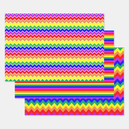 Bright Chevron Stripes Colorful Rainbow Wrapping Paper Sheets