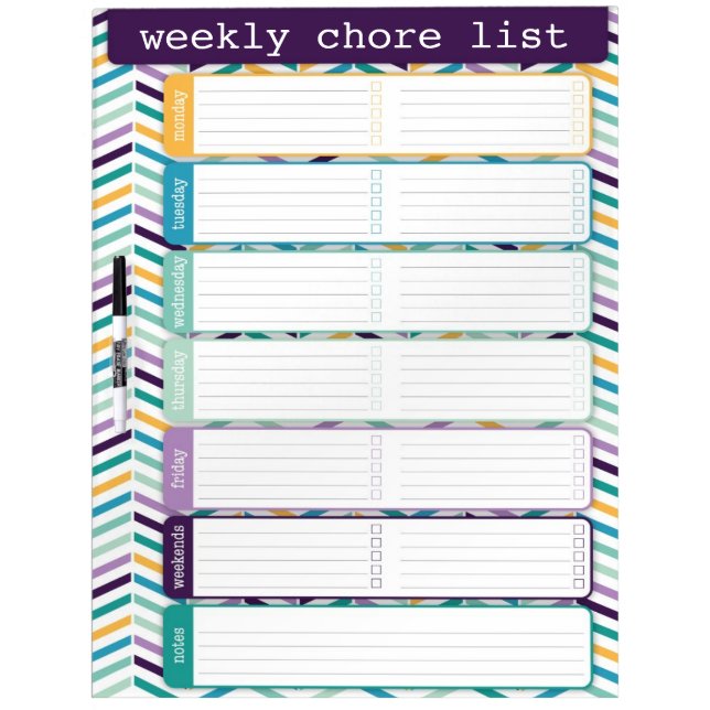 Bright Chevron Weekly List Dry Erase Board (Front)