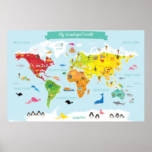 Bright Children World Map with Illustrations Poster
