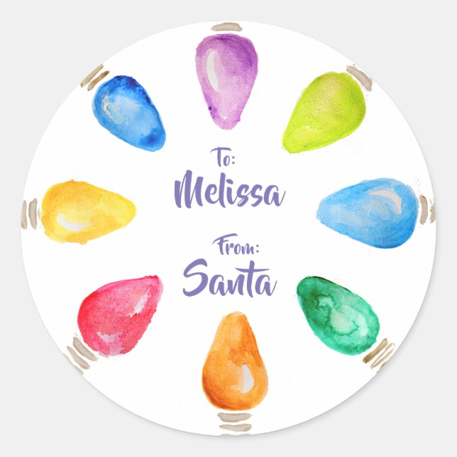Bright Christmas bulbs To From Santa Classic Round Sticker (Front)