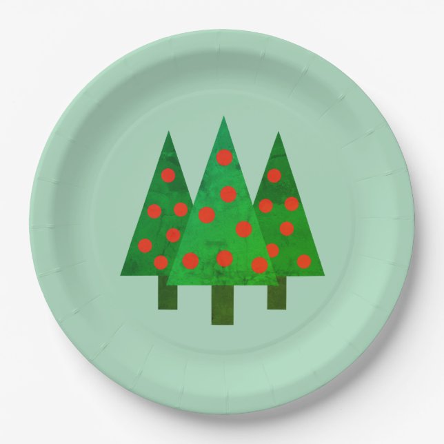 Bright Christmas Grove on Green Paper Plates (Front)