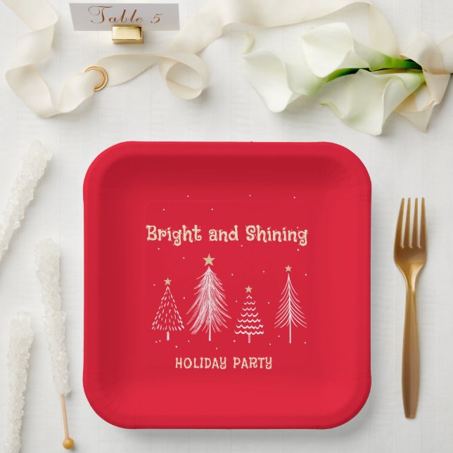Bright Christmas Holiday Party Red White Paper Plates (Wedding)