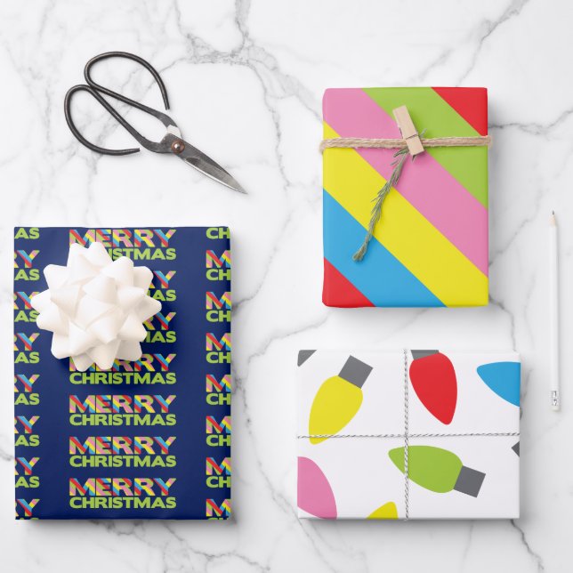 Bright Christmas Lights Wrapping Paper Sheets (Front)