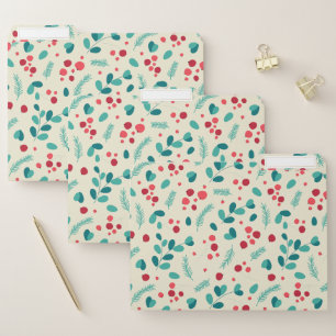Bright Christmas Mistletoe and Leaf Pattern File Folder