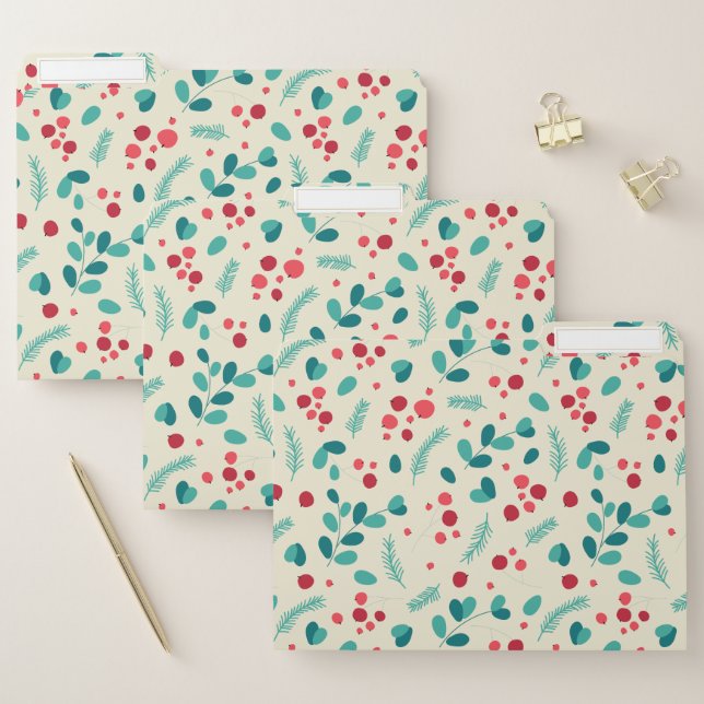 Bright Christmas Mistletoe and Leaf Pattern File Folder (Set)