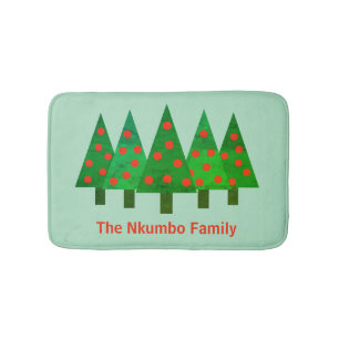 Bright Christmas Pine Forest Personalized Name Bath Mat