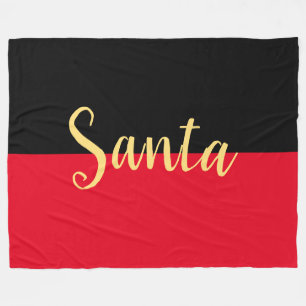 Bright Christmas Red Black Color Block SANTA Text Fleece Blanket