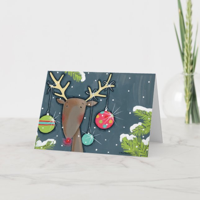 Bright Christmas Reindeer Holiday Card (Front)