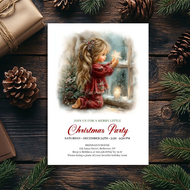 Bright Christmas Scene Girl Rustic Holiday Invite (Bright Christmas Scene Girl Rustic Holiday Invite

)