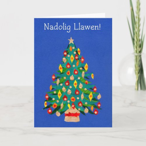 Bright Christmas Tree Card Welsh Greeting Holiday Card