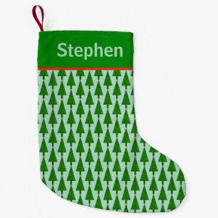 Bright Christmas Tree Pattern with Name on Stripe Small Christmas Stocking