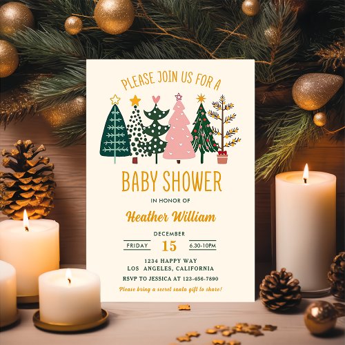 Bright Christmas Tree Winter Boy Baby Shower Invitation