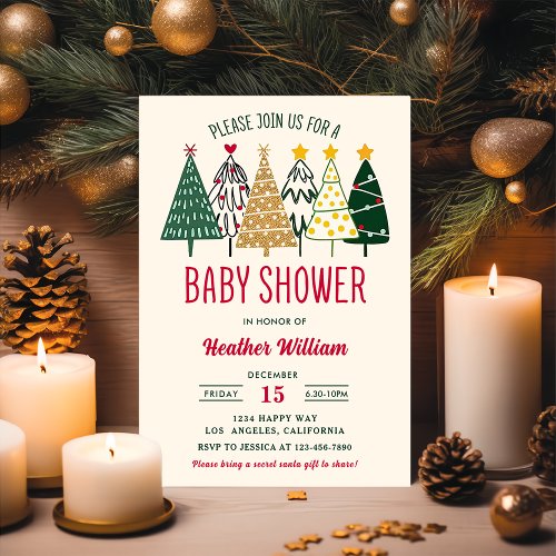 Bright Christmas Tree Winter Boy Baby Shower Invitation