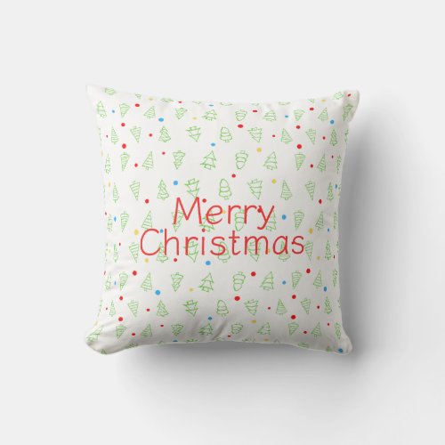 Bright Christmas Trees and Polka Dots Throw Pillow