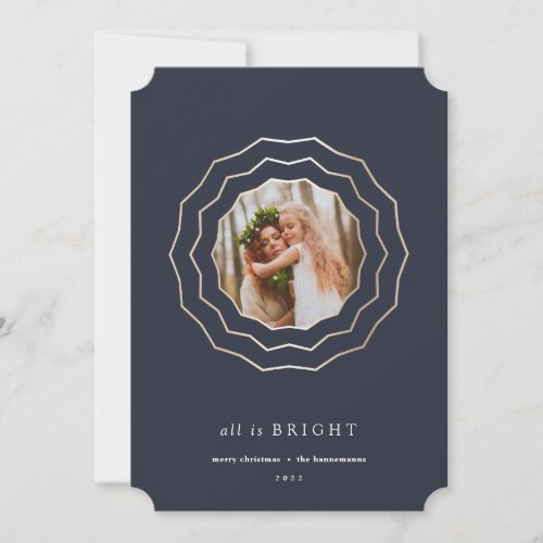 Bright Circle Holiday Photo Card  Navy