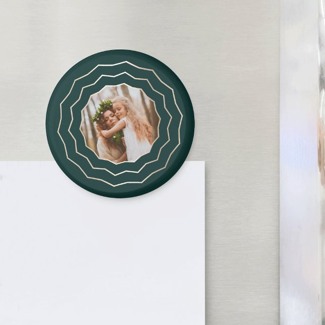 Bright Circle Hunter Green & Gold Geometric Photo Magnet (Creator Uploaded)