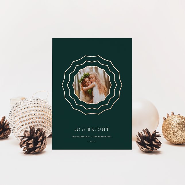 Bright Circle Single Photo Foil Holiday Card (Creator Uploaded)