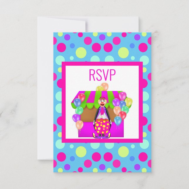 BRIGHT CIRCUS BIRTHDAY PARTY BLUE RSVP CARD (Front)