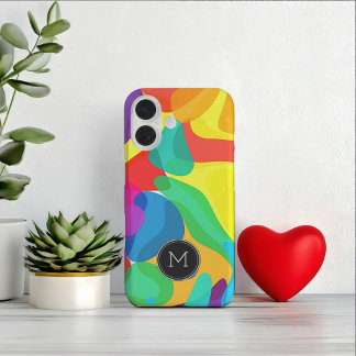 Bright Circus Colors Monogram Pattern iPhone 16 Case