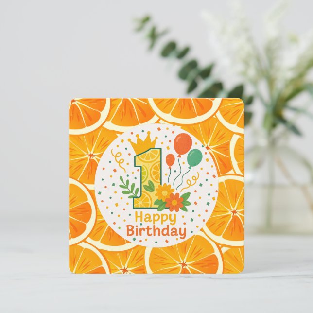 Bright Citrus First Birthday Invitation (Standing Front)