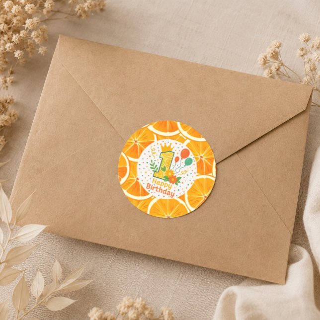 Bright Citrus First Birthday Square Sticker (Creator Uploaded)