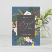 Bright Citrus Flowers | Indigo Blue Bridal Shower Invitation (Standing Front)