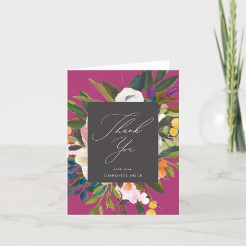 Bright Citrus Flowers  Merlot Thank You Card