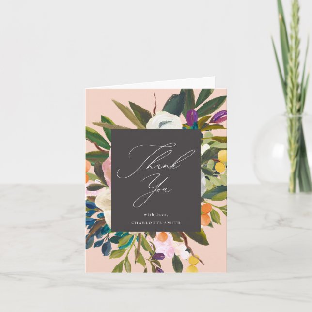 Bright Citrus Flowers | Peach Thank You Card (Front)