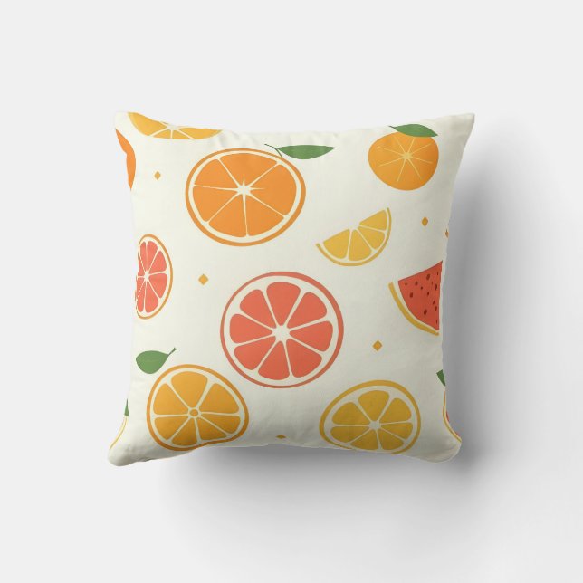 Bright Citrus Fruit Art Throw Pillow (Back)