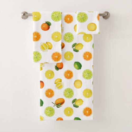 Bright Citrus Fruit Refreshing Pattern Bath Towel Set