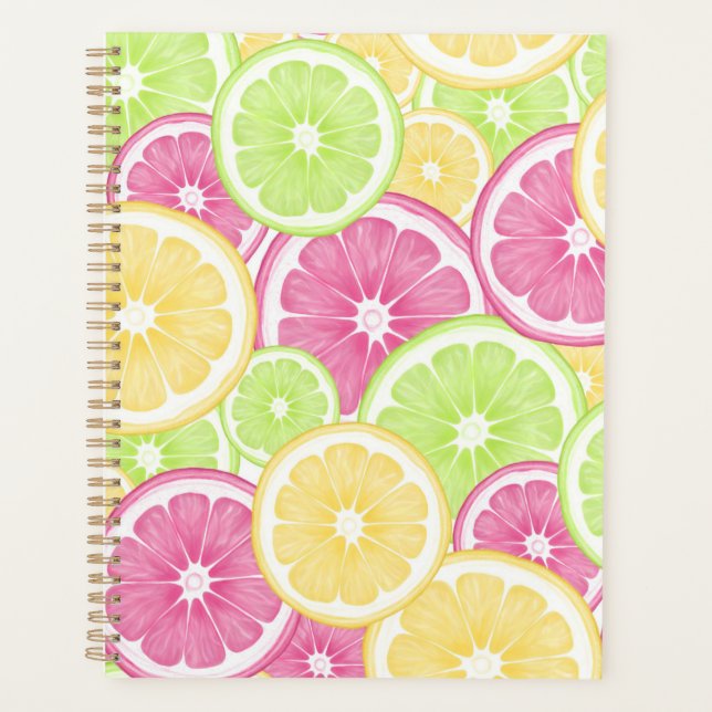 Bright Citrus Lemon Lime Grapefruit Summer Artwork Planner (Front)