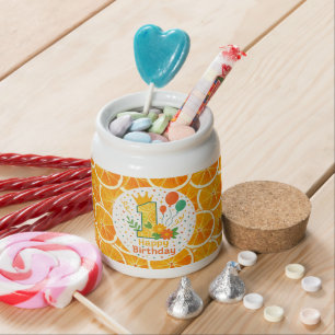 Bright Citrus Number “1” Birthday Party Candy Jar