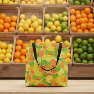 Bright Citrus Orange Lemon Lime Pattern Tote Bag