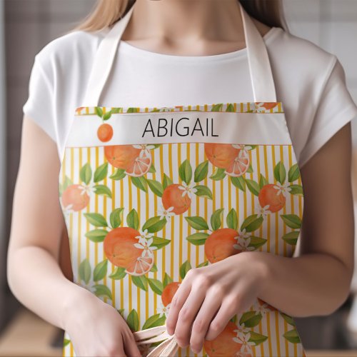 Bright Citrus Oranges and Orange Blossoms Pattern Apron