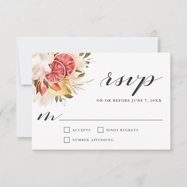Bright Citrus Tropical Floral Wedding RSVP (Front)