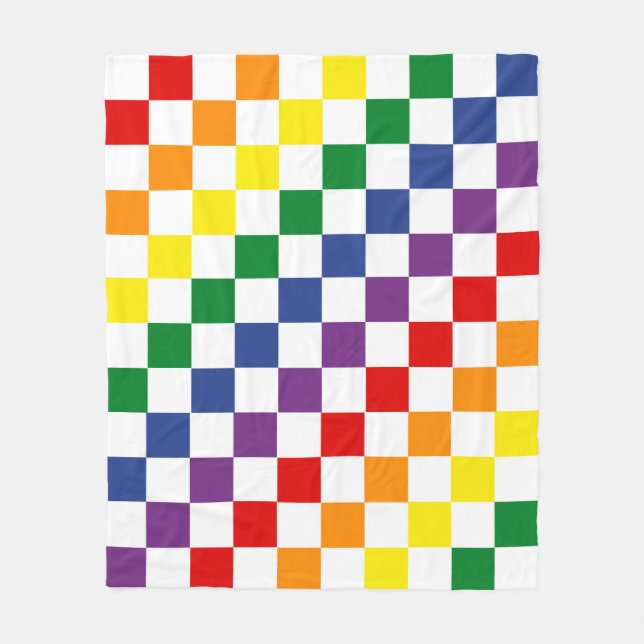 Bright Classic Pride Rainbow Checkered Pattern Fleece Blanket (Front)