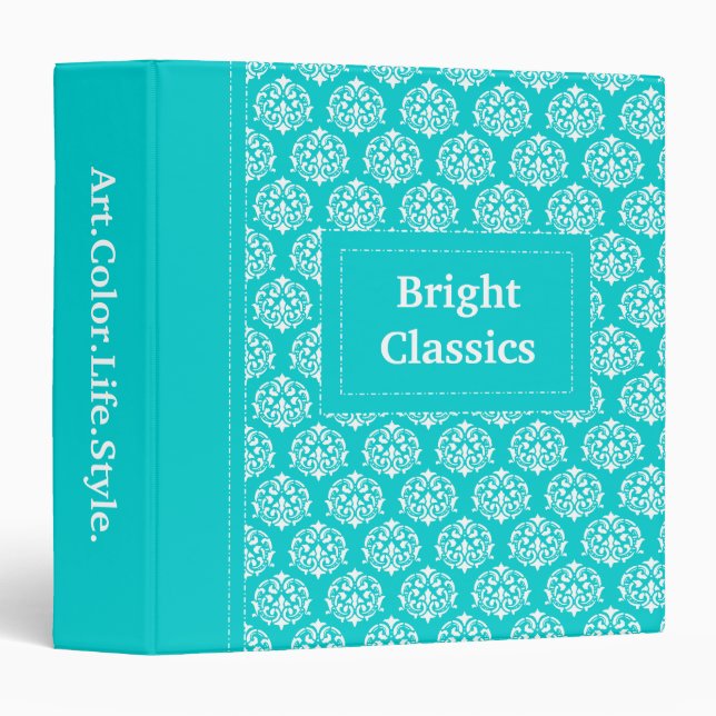 Bright Classics Turquoise Victorian Pattern Custom 3 Ring Binder (Front/Spine)