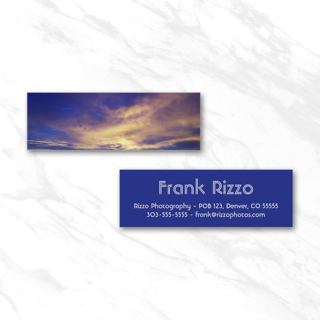 Bright Clouds Photo Mini Business Card (Blue Panoramic Photo Photography Skinny Business Cards)