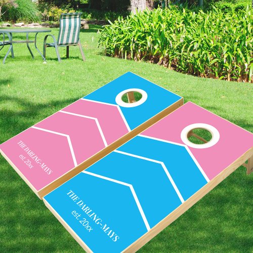 Bright Color Block Chevron Stripe Pink Blue Custom Cornhole Set