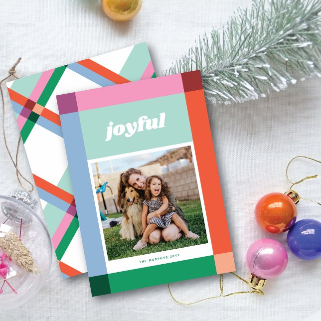 Bright Color Block Frame One Photo Christmas Card (Creator Uploaded)