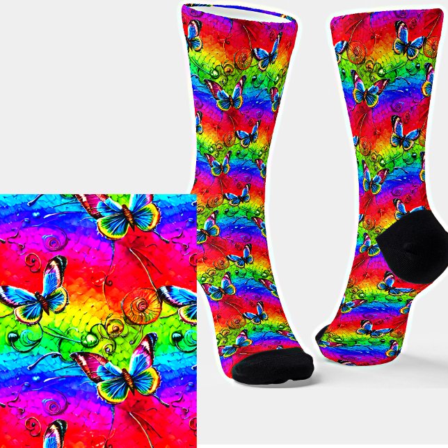 Bright Color Blue Butterflies on Rainbow Socks (Creator Uploaded)