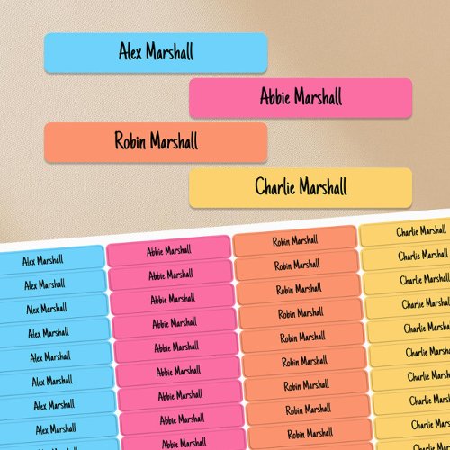 Bright Color Coded Kids Waterproof Name Labels