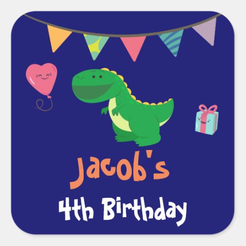 Bright Color Dinosaur Boys Birthday Banner Square Sticker