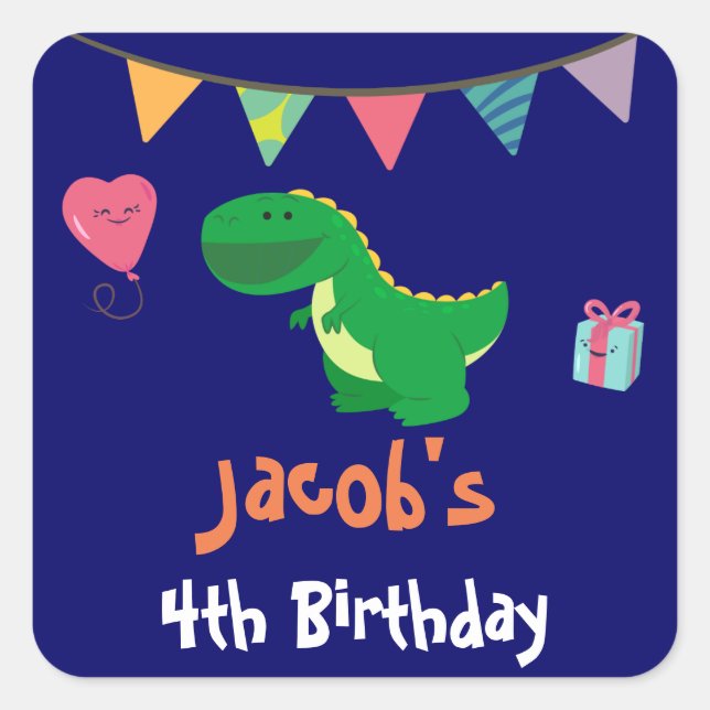 Bright Color Dinosaur Boys Birthday Banner Square Sticker (Front)