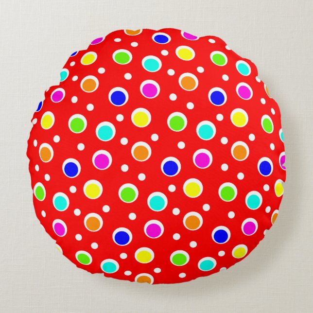 Bright Color Dots Pattern Round Pillow (Front)
