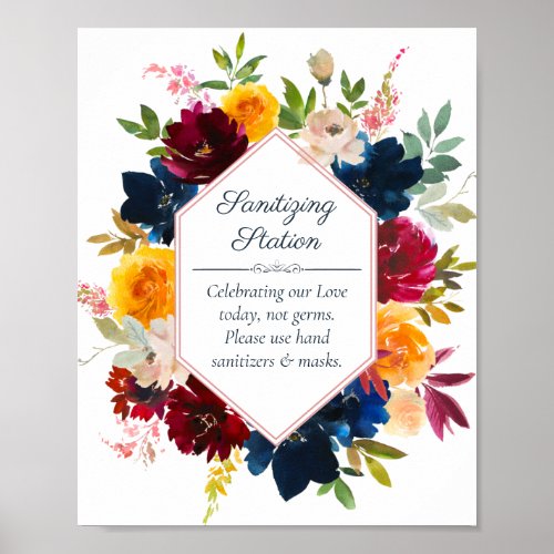 Bright Color Floral Wedding Sanitizing Station Poster