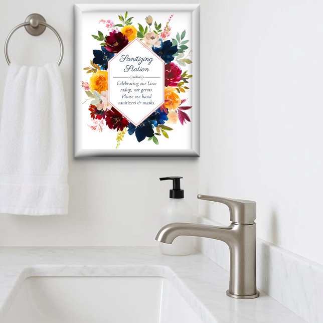Bright Color Floral Wedding Sanitizing Station Poster (Creator Uploaded)