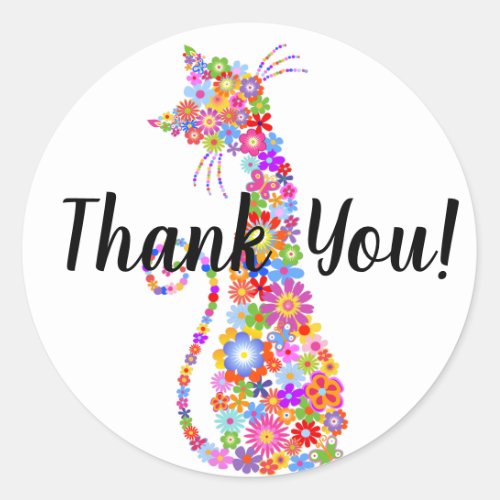 Bright Color Flower Cat Thank You Classic Round Sticker