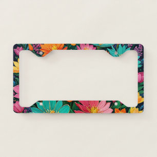 Bright Color Flowers License Plate Frame