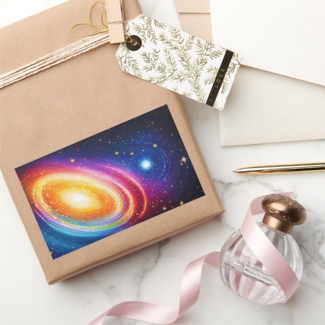 bright color galaxy space geometric psychedelic rectangular sticker (Gifting)